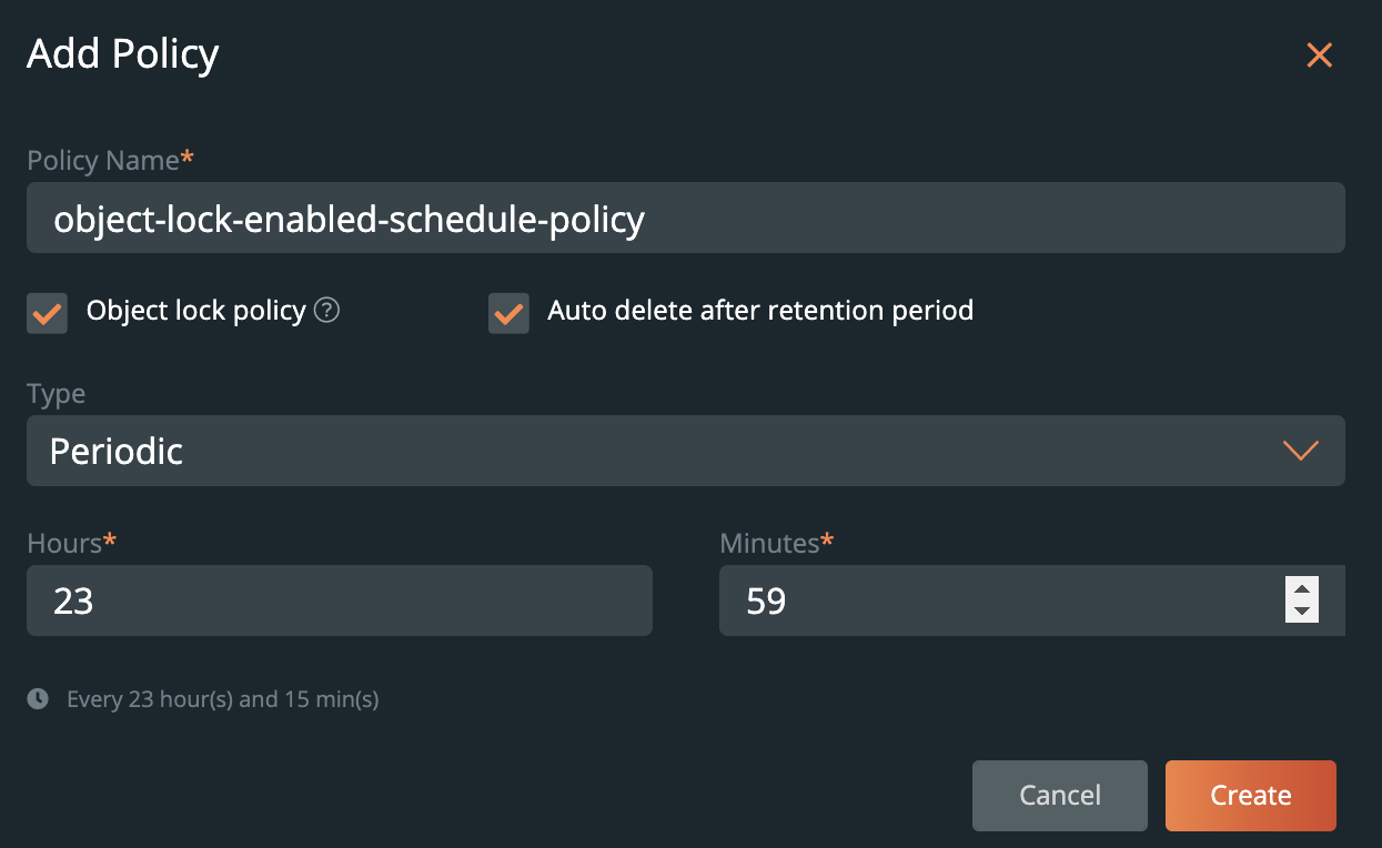 object lock enabled schedule policy