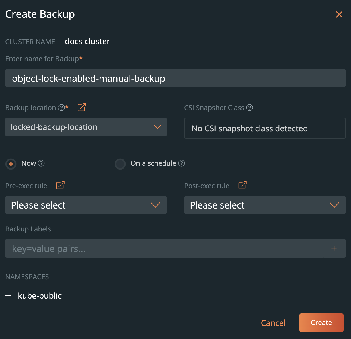 create an object lock enabled manual backup