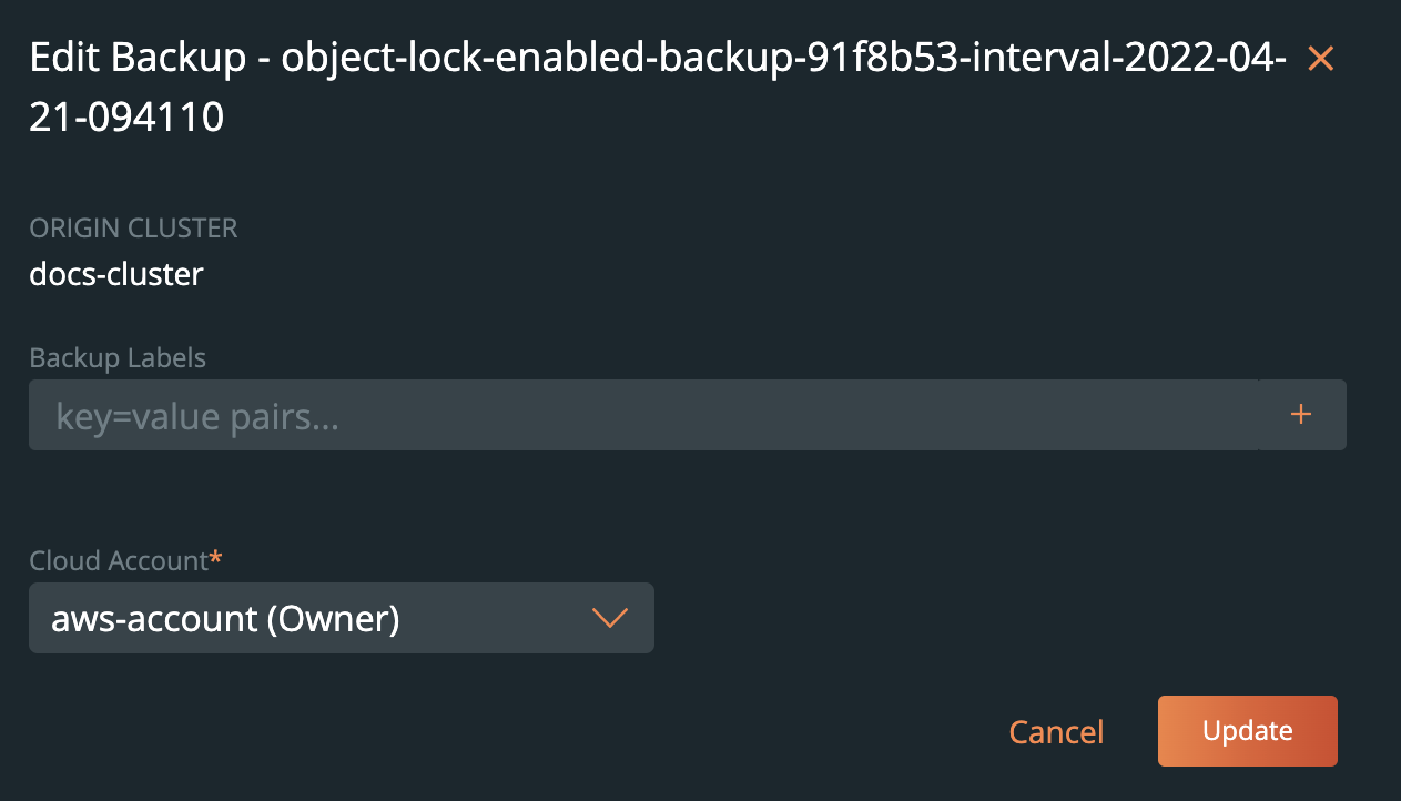 update object lock enabled backup