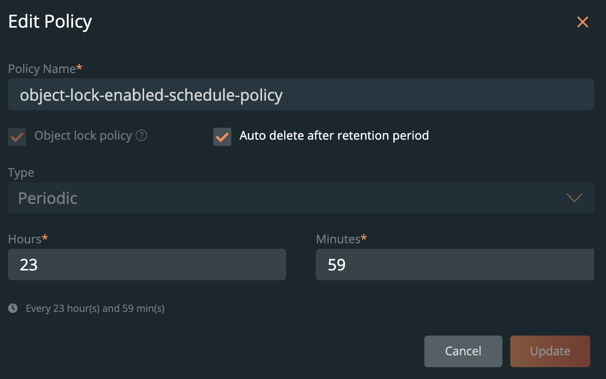 Update an object lock enabled schedule policy